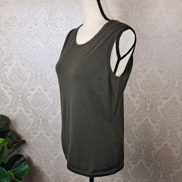 Lafayette 148 Size Medium Dark Olive Green Tank Top and Shawl Collar Sweater - Picture 10 of 15